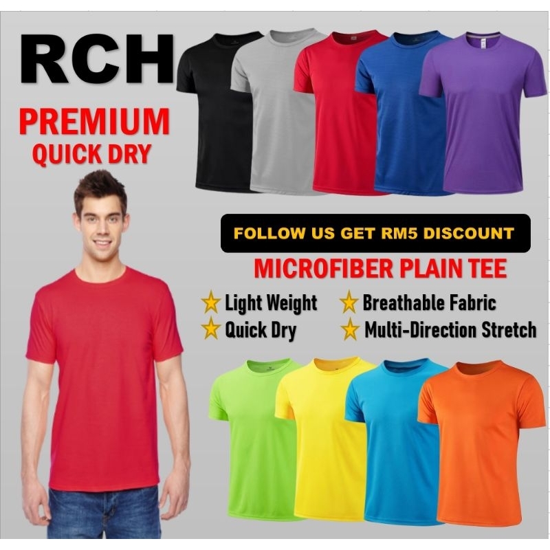 【READY STOCK AT MALAYSIA】Unisex Microfiber Quick Drying Plain T SHIRT Comfort Plus Size Round Neck