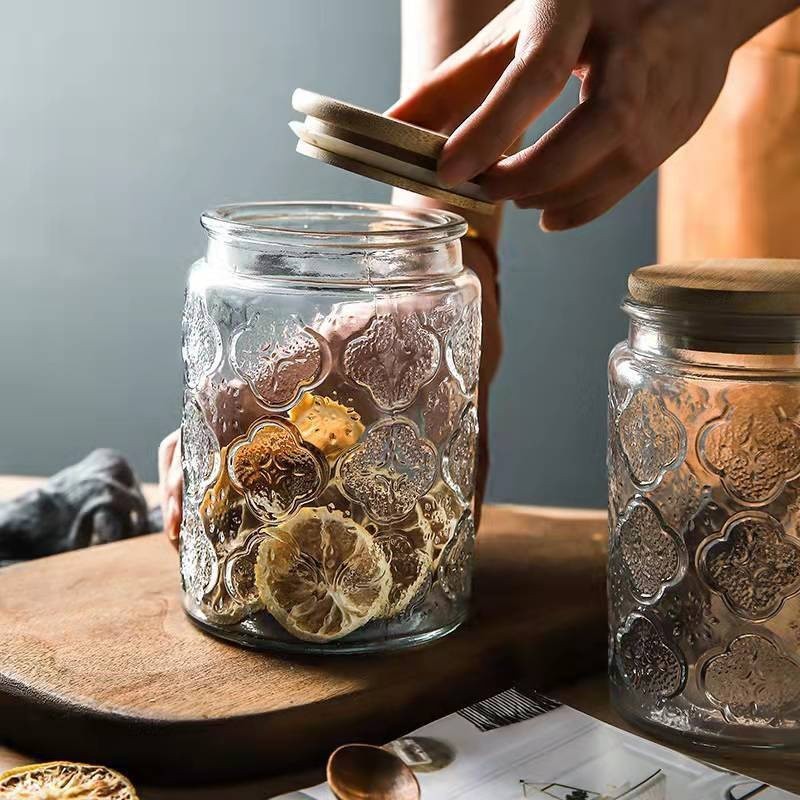 ✨Ready Stock✨ Bekas Balang Kuih Raya Kaca Set Food Storage Begonia Flower Style Glass Container With Cover Seasoning Container Multifunctional Glass Jar Engraving Pattern Spice Jar Seasoning Box Condiment Container Kitchen Organizer