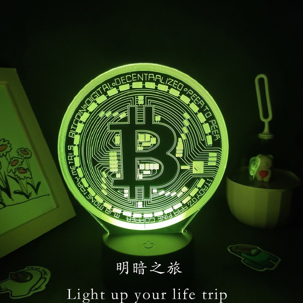 Ready Stock Bitcoin Decorative Light Bitcoin Merchandise BTC Desktop Atmosphere Decoration Commemorative Gift Gift Stall Night Light