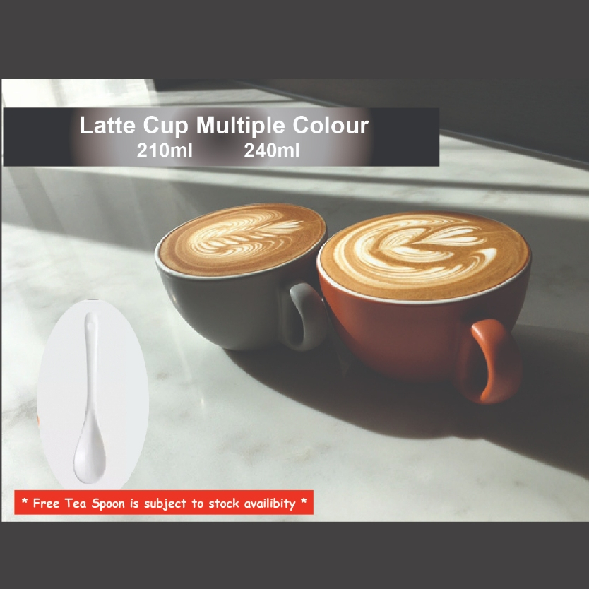 (Ready Stock)Coffee Espresso Latte Cup Ceramic Thick 210 ml 240ml 300ml with Saucer Multi Glossy Color Matt Colour