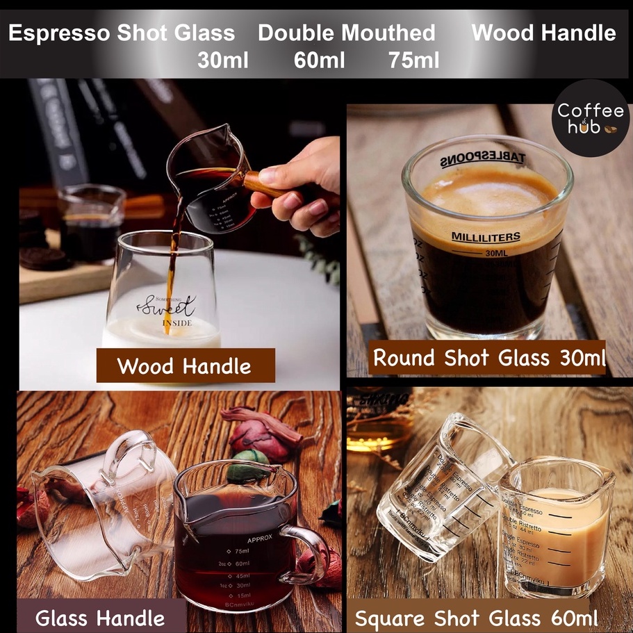 (Ready Stock)Coffee Espresso Shot Glass Double Mouthed Heat Resistance with Measuring Line 30ml 60ml 75ml