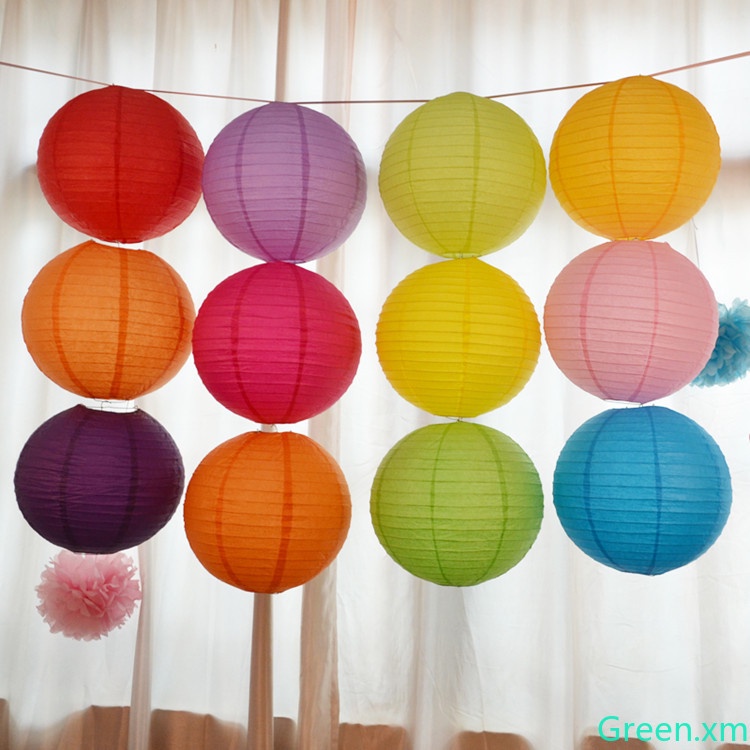 Ready StockDIY Paper Round Lantern Home Decor Party Colorful Lanterns Festive Decorations Folding Lantern