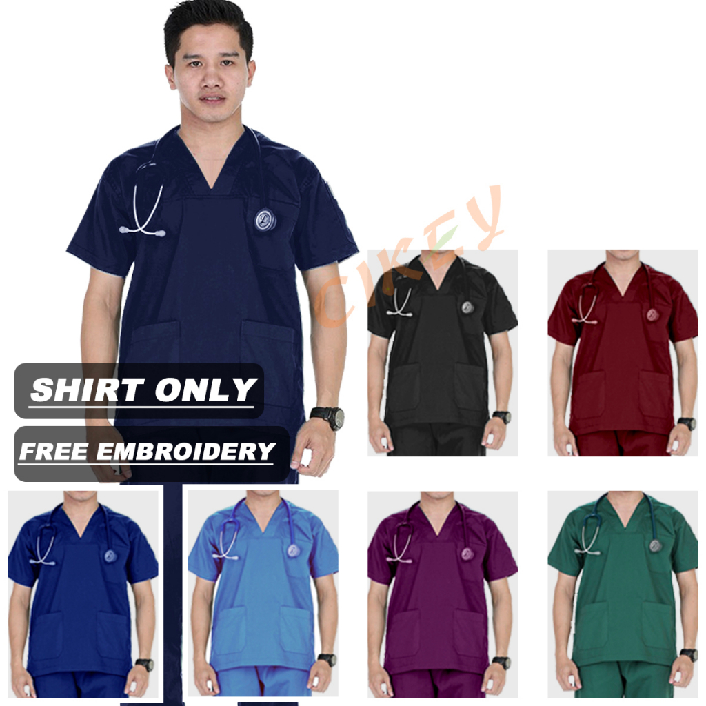 【READY STOCK】Doctor‘s Scrub Baju Scrub MEDICAL SCRUB SUIT TOP ONLY - MEN CUTTING