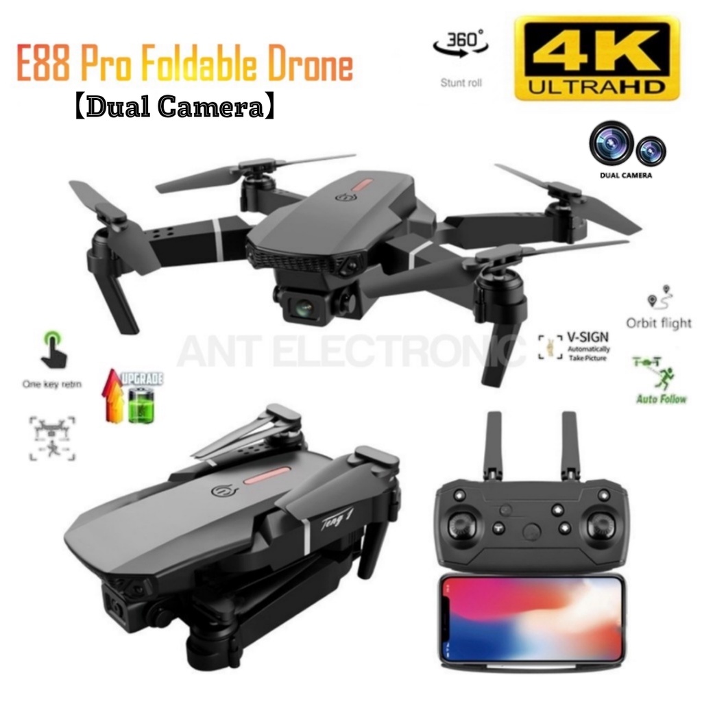 Ready StockDual Camera Drone K3 E88 E99 RC Quadcopter Foldable Portable WiFi FPV Drones With 4K HD Camera Altitude