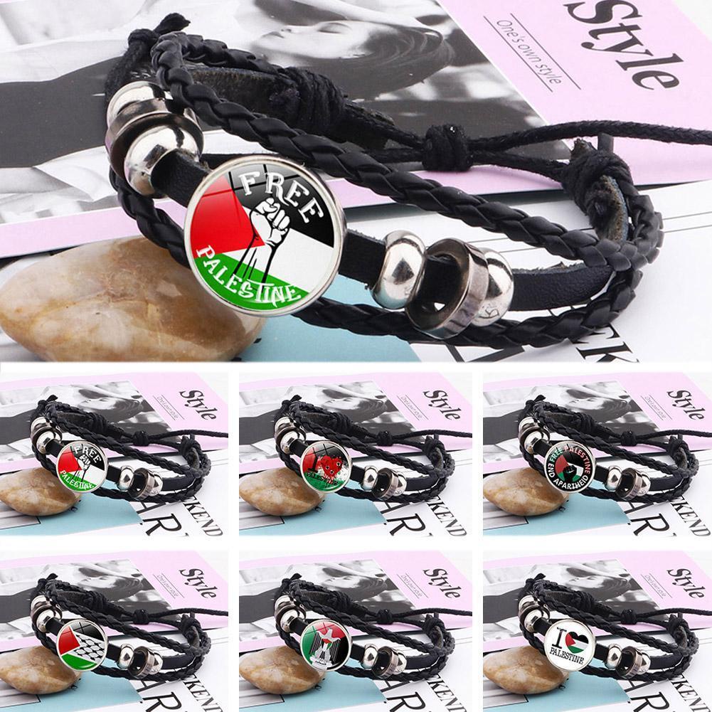 Ready Stock Free Palestine Flag Gaza Freedom Black Braided Leather Wristband Bracelet