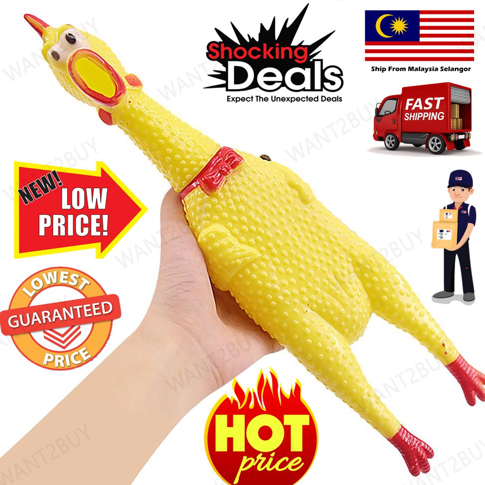 Ready Stock Funny Screaming Rubber Chicken Rooster Squeeze Sound Toy Pet Dog Toys Shrilling Decompression Tool