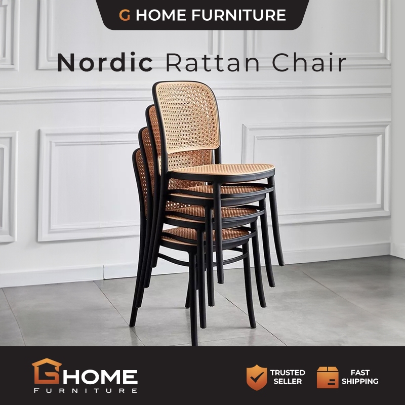 READY STOCKG HOME Nordic Rattan Chair PP Plastic Chair Backrest Chair Restaurant DiningChair Minimalist Kerusi Cafe