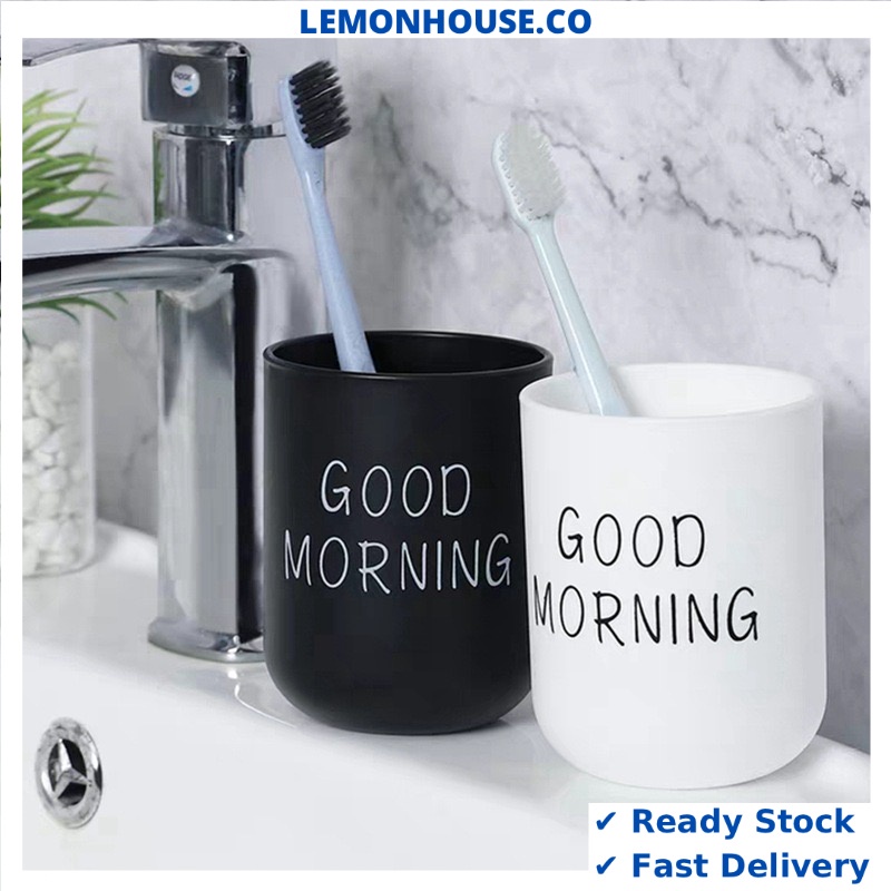 Ready StockGood Morning Cup Bathroom Toothbrush Toilet Mate waterproof holder grey khaki wording affordable mug