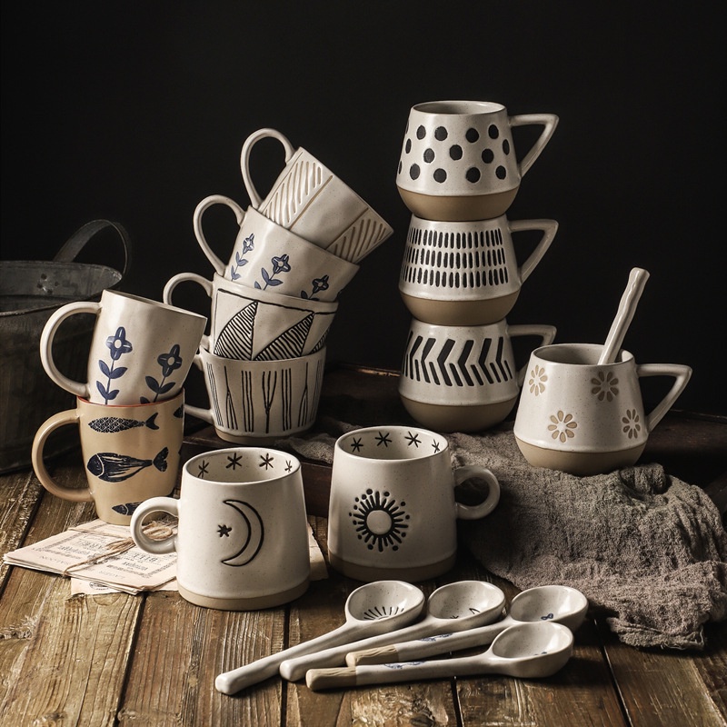 【Ready Stock】Japanese Retro MUG Ceramic Coffee Mug Handmade with Ceramic Glaze, Unique Design Suitable for Enjoying Life or As A Gift