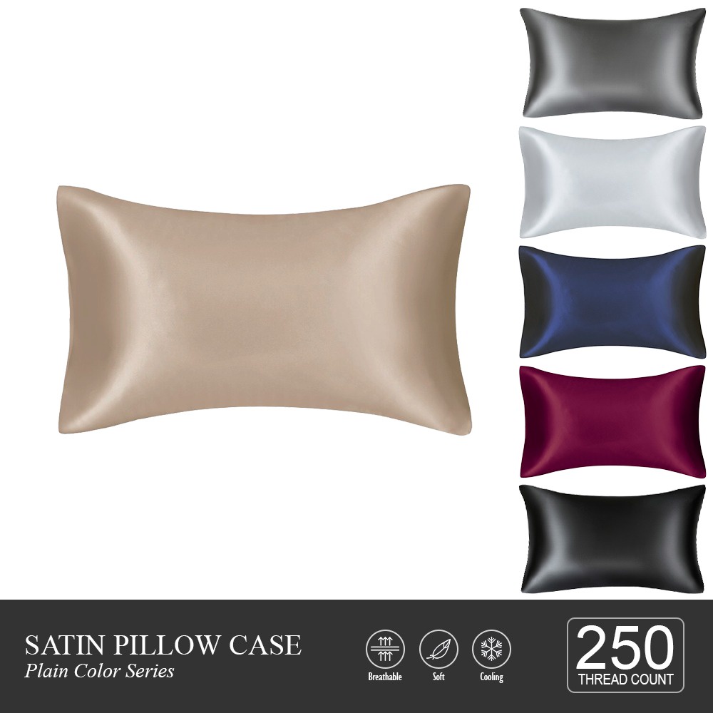 Ready Stock Matte Satin Silk Pillow Case Cotton Quality Cool Soft Silk Pillowcase Single Queen Sarung Bantal Satin Murah