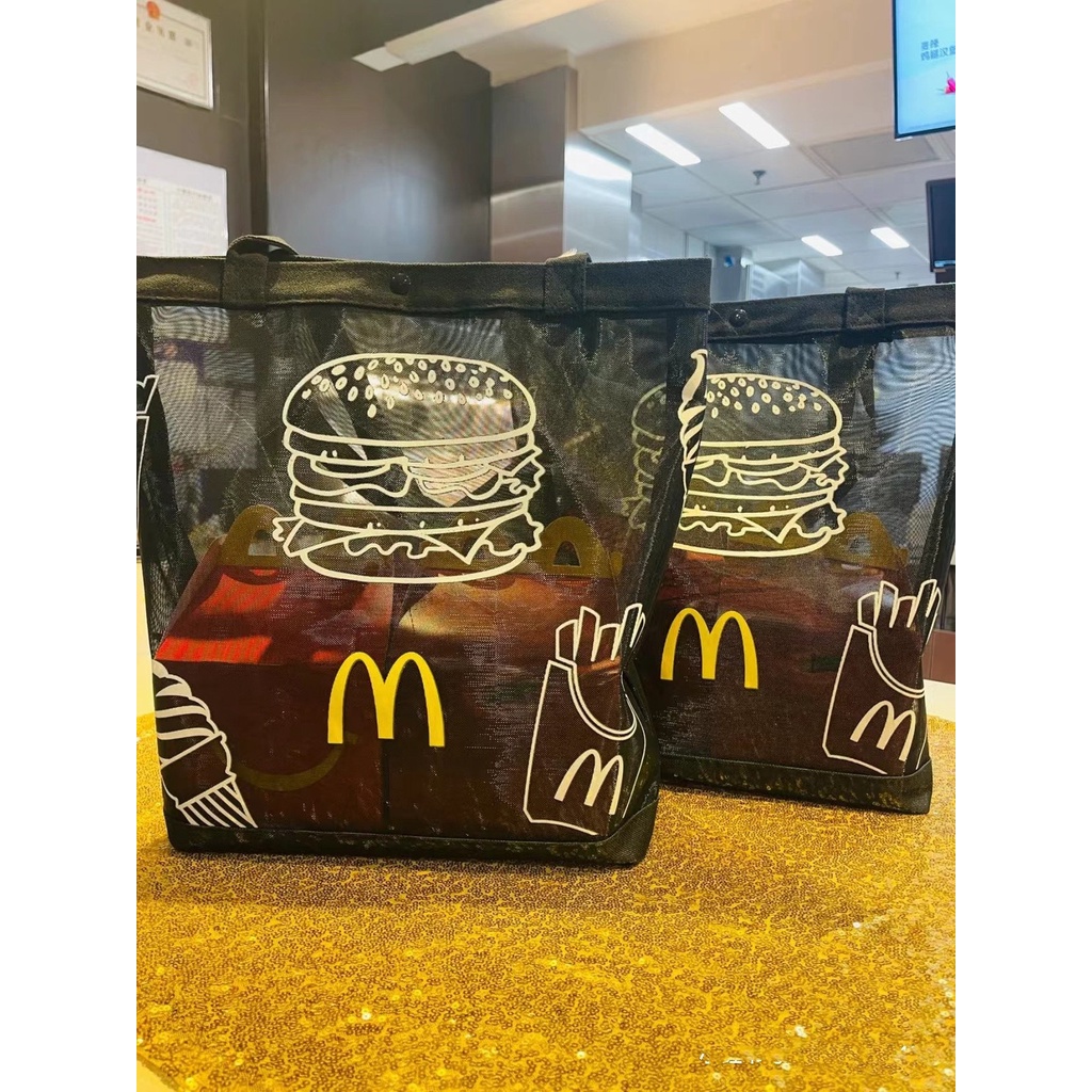 Ready Stock McDonald's Merchandise Mesh Bag Large Capacity Tote Bag Mesh Portable Shopping Bag Casual Beach Bag Eco-Friendly Bag Foldable Lightweight Eco @