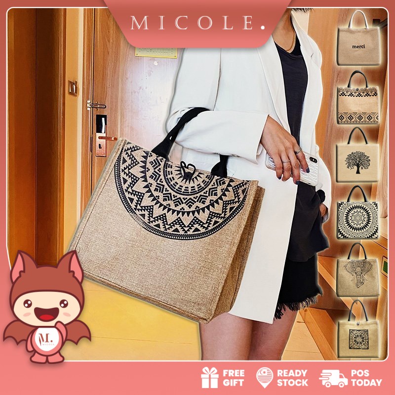 Ready Stock MICOLE SB2799 Korean Women Tote Bag Casual Lady Shoulder Bags Women Handbag Jute Tote Bag Borong Beg Murah