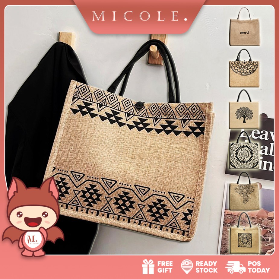 Ready Stock MICOLE SB2825 Korean Women Tote Bag Casual Lady Shoulder Bags Women Handbag Jute Tote Bag Borong Beg Murah