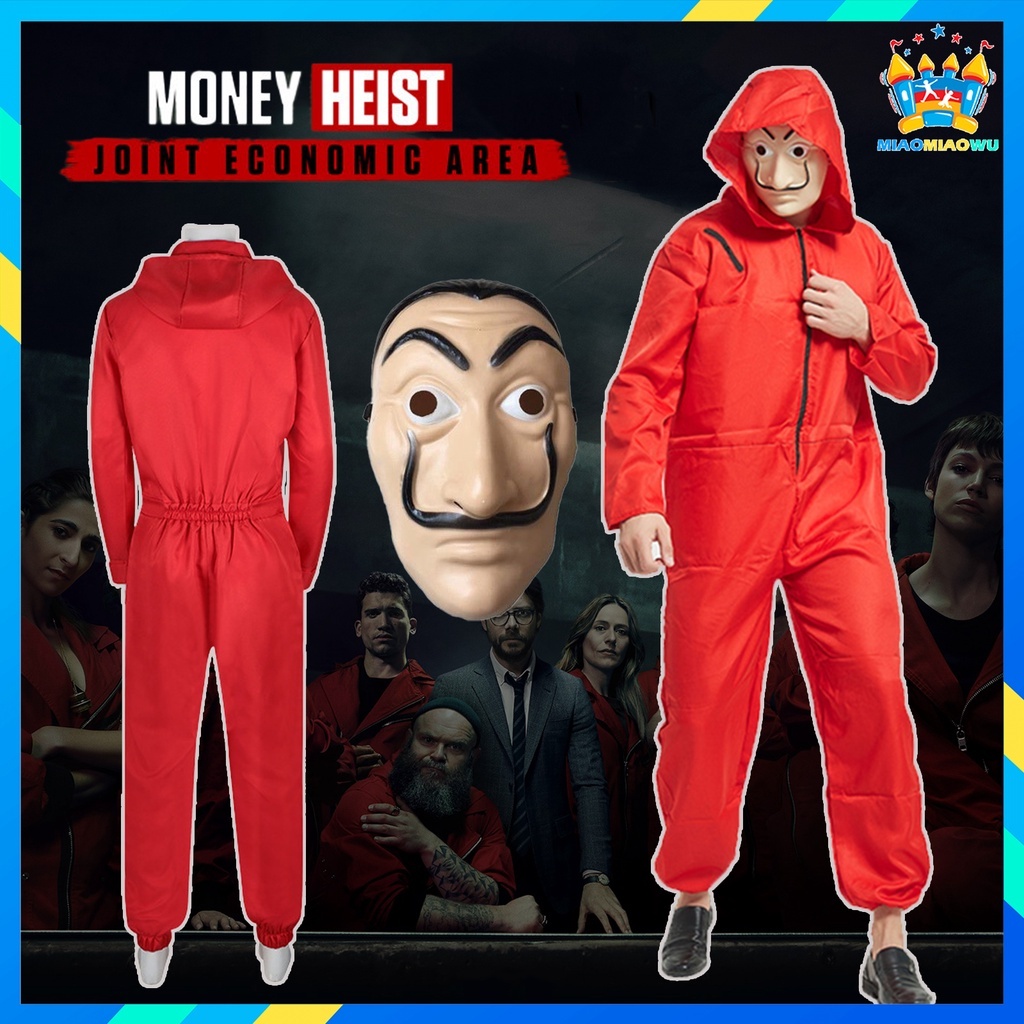 Ready Stock Money Heist Costume Cosplay Halloween Party Salvador Dali The House of Paper La Casa De Papel For Adult Kid