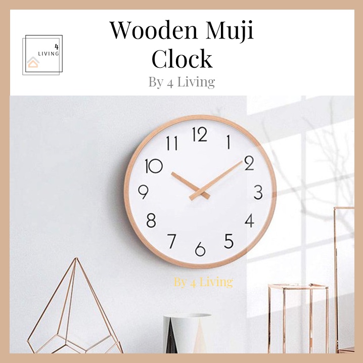 READY STOCK Muji Style Wall Clock Wooden Clock Jam Dinding Muji Jam Dinding Rumah