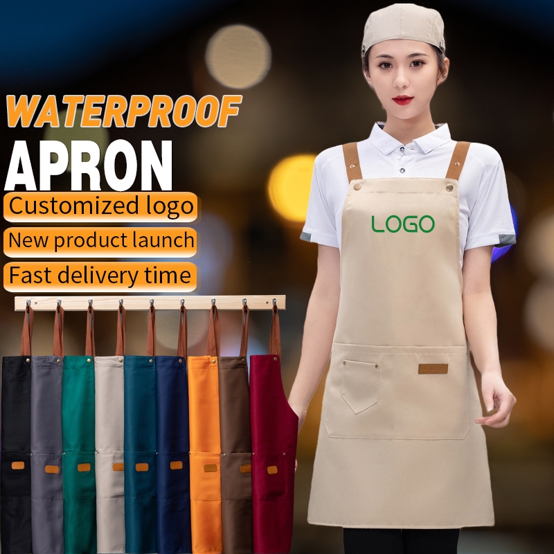 Ready Stock Oilproof and Waterproof Apron Kitchen Waterproof Chef Apron Customizables Logo Restaurant Cafe Attendant Work Apron 圍裙