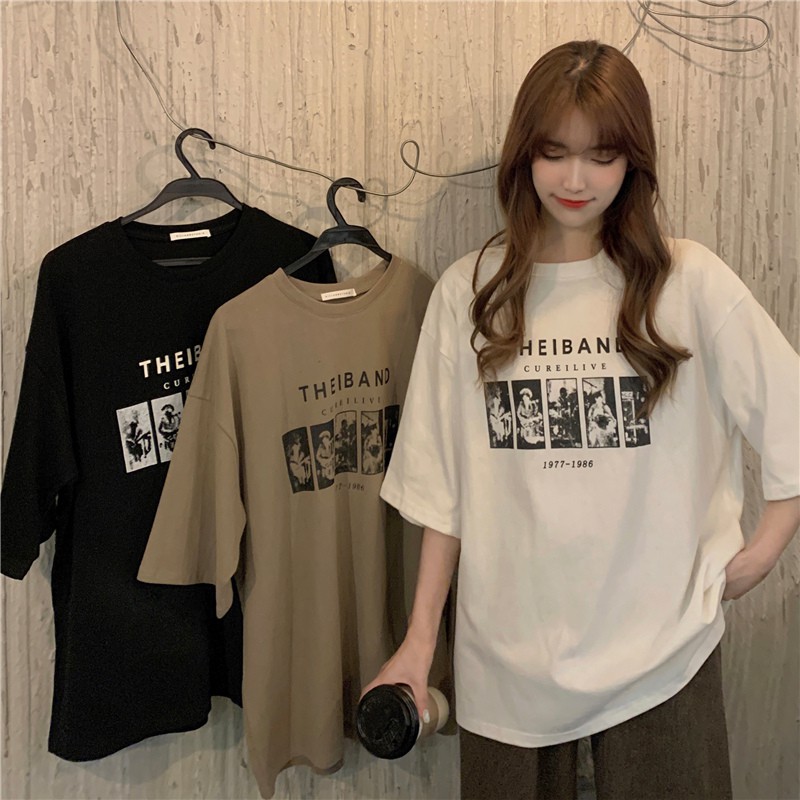 readystock Oversize cartoon pattern t-shirt women's clothing, curvy girls fashion Korean style loose vintage shirt 宽松上衣女