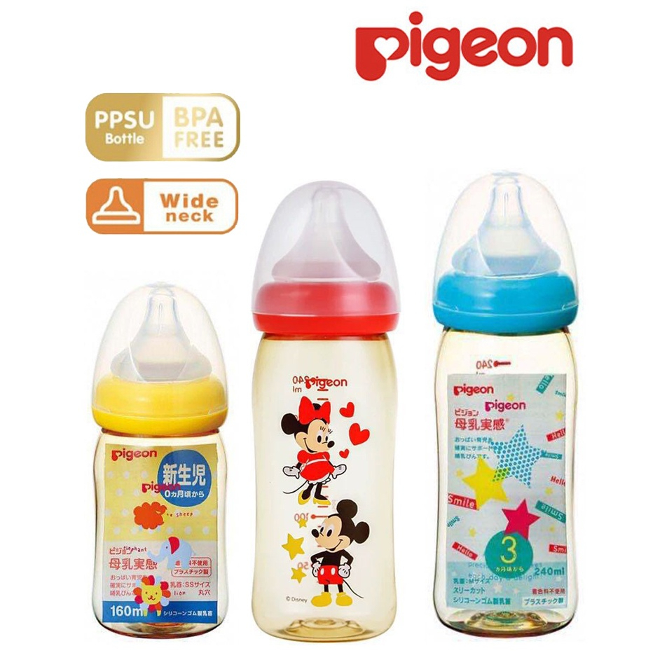 READY STOCK Pigeon Wide Neck milk bottle PPSU Bottle botol susu With Peristaltic Nipple Mickey