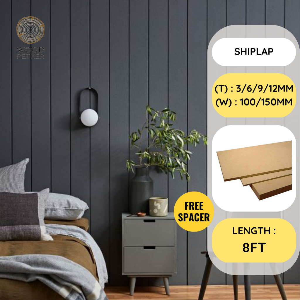 【Ready Stock】Shiplap 8kaki panjang papan kayu shiplap MDF 8ft length interior design