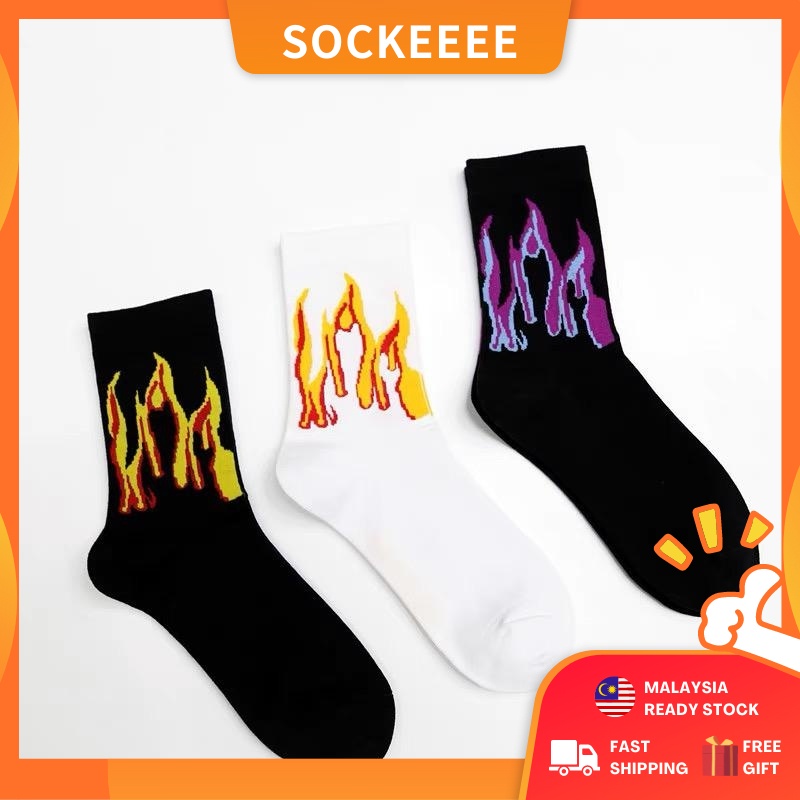 [Ready Stock] Sockeeee 1 Pair of Socks Hipster Fire Sock Socks Women Socks Men Stoking Stocking Women Stokin Muslimah 袜子