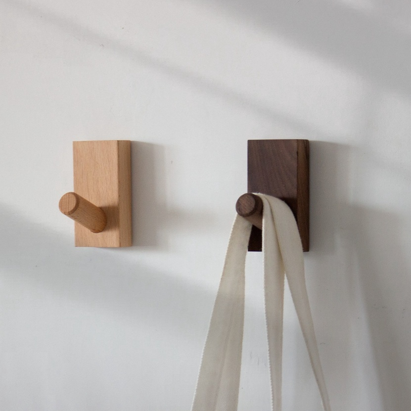 Ready Stock⚫SONDER⚫Wooden Hook Wall Hook Wooden Coat Hook Wall Mounted Decorative Hook Single Organizer Hat Hanger Towel Rack