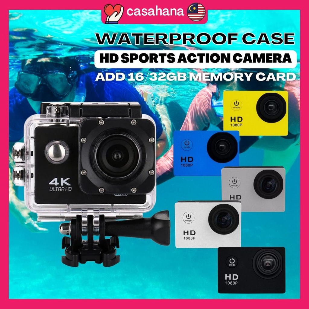 READY STOCK SPORTS ACTION CAMERA 1080P HD Memory Card 30 Meter Waterproof Slot Case Surfing Helmet Diving Cycling SJ50