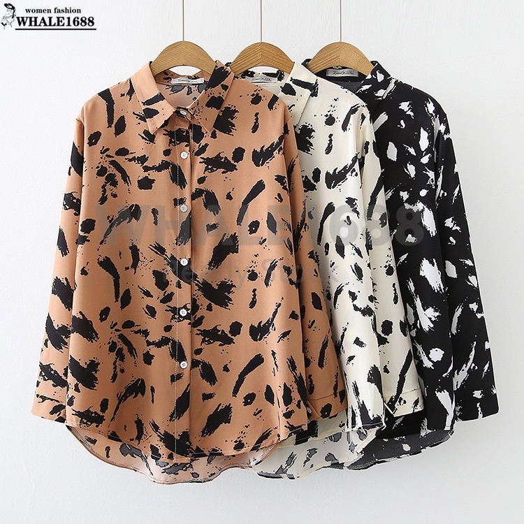 【Ready Stock】Spring New Retro Hong Kong Style Design Niche Floral Striped Shirt Version Loose Long-sleeved Shirt Women