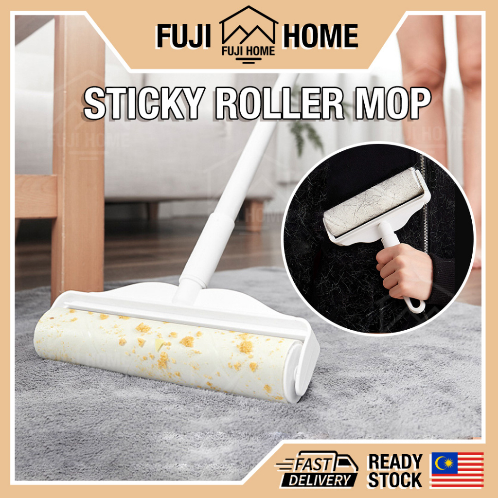 READY STOCK Sticky Lint Roller Mop Detachable Rod Floor Mop Dust Hair Pet Fur Remover Bulu Baju Cover Clothes Roller