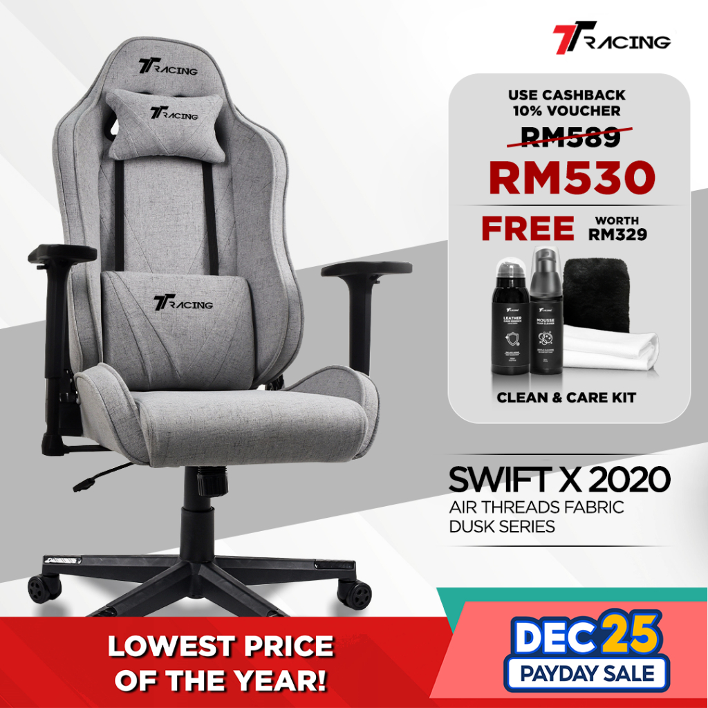 (Ready Stock) TTRacing Swift X 2020 Air Threads Fabric Gaming Chair Kerusi Gaming - Dawn - 2 Years Official Warranty