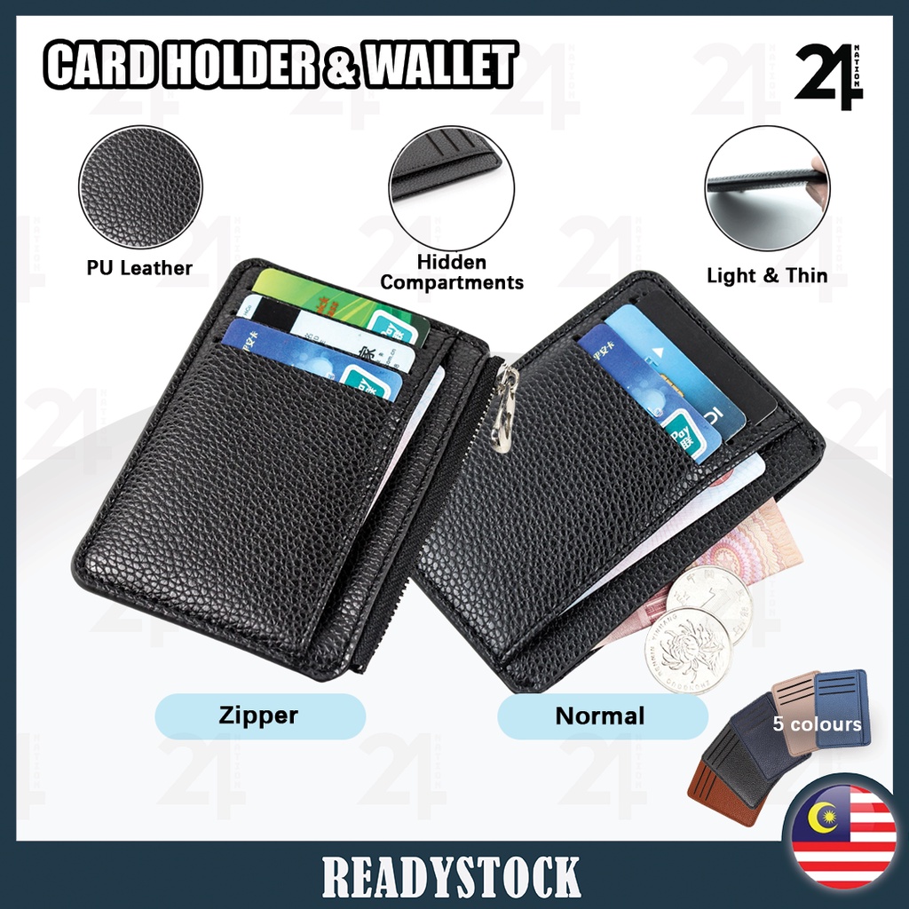 (Readystock)W01 Unisex Slim PU Leather Card Holder Zipper Wallet Purse PU Fashion Kad Holder Dompet皮革潮流卡夹卡包钱包拉链钱包