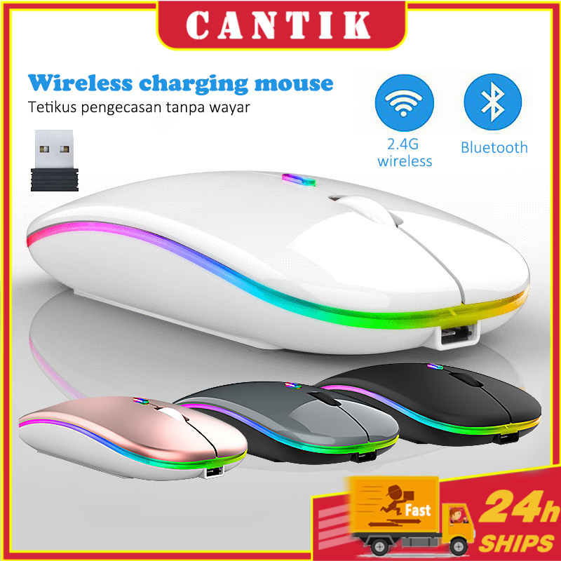 ready stockWireless Mouse Bluetooth 2.4Ghz Receiver Optical Adjustable Wireless Mice Rechargeable for PC Laptop IPad