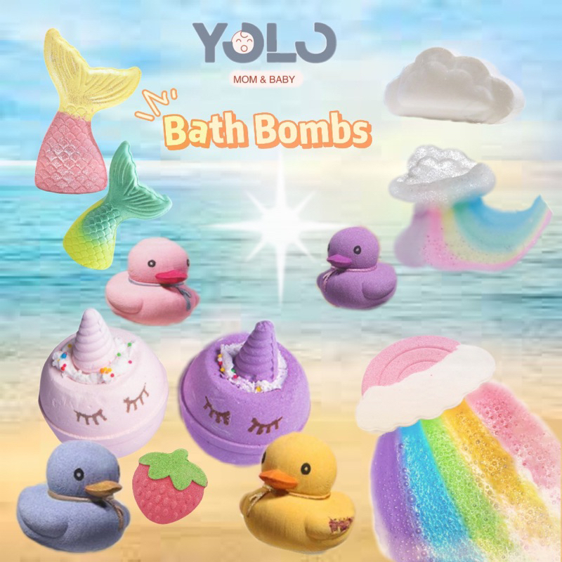 （Ready Stock） YOLO Bath Bombs Rainbow Unicorn Strawberry Mermaid Bubble Bath-ball Bubble Maker Rose Petal草莓人鱼尾独角兽彩虹泡澡球