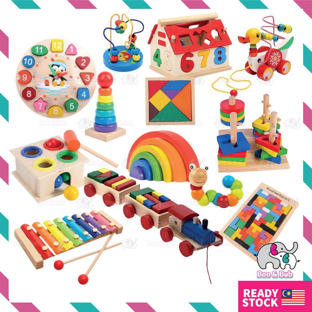 ⭐️READY STOK⭐️ Wooden Educational Toys Kids Early Learning Montessori Building Blocks | mainan edukasi