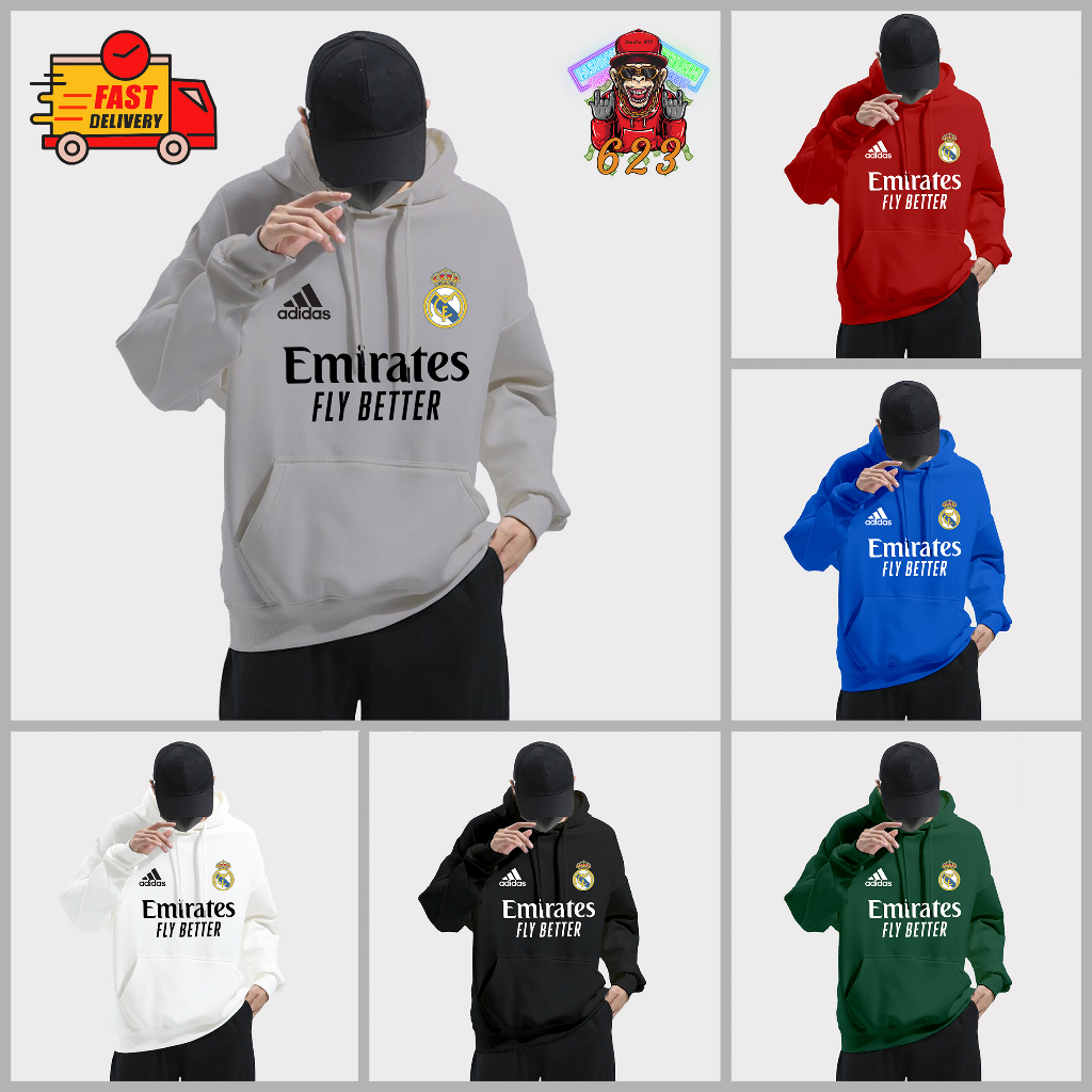 Real Madrid X Emirates Fly Better Hoodie Man Jacket Baju Casual Top New Baju Lelaki Hoodie Viral Cotton Material