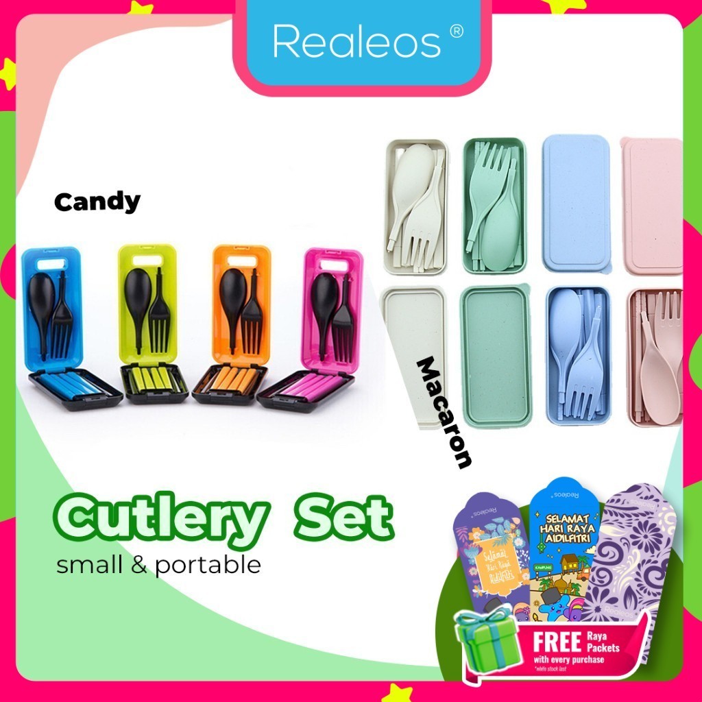Realeos Eco-friendly Reusable Dinner Tableware Kit Box Chopsticks Spoon Fork Portable Utensils Baby Feeding Cutlery Set
