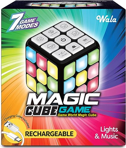 Rechargeable Game Activity Cube - 7 Activity Fun Rubric's Cube Electronic Memory Game & Brain Training STEM Educational Cube, Focus & Attention Training, Handheld Game for Kids, Gift Toy for 6- 8 Yrs