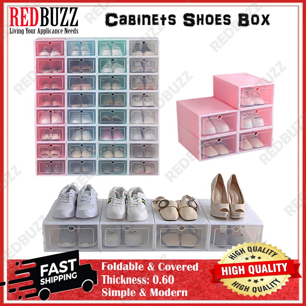 REDBUZZ Shoe Box Storage Stackable Box Foldable Front Drop Colorful Shoe Rack Kotak Kasut Pp Plastic Shoes Box