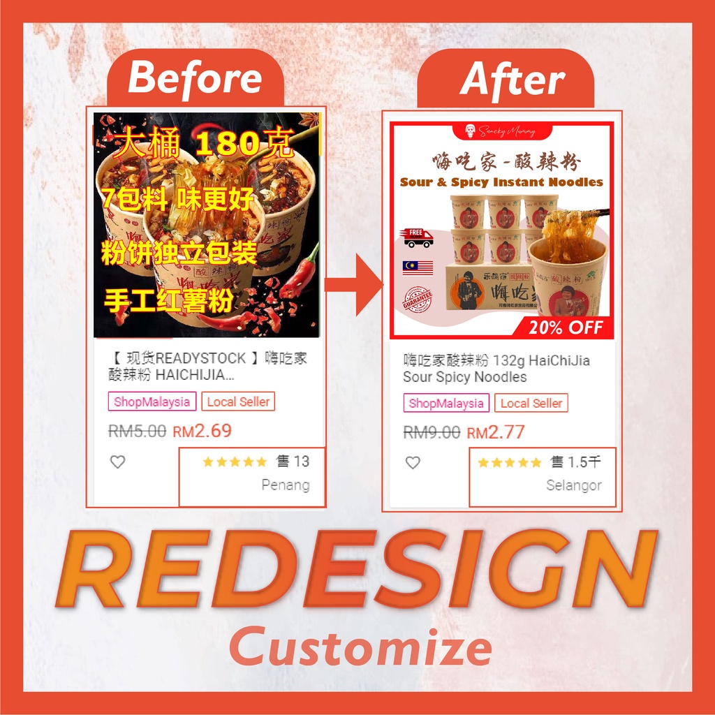 Redesign product image (Shopee/Social media/branding) Edit image/photo/ Frame/ Design Service