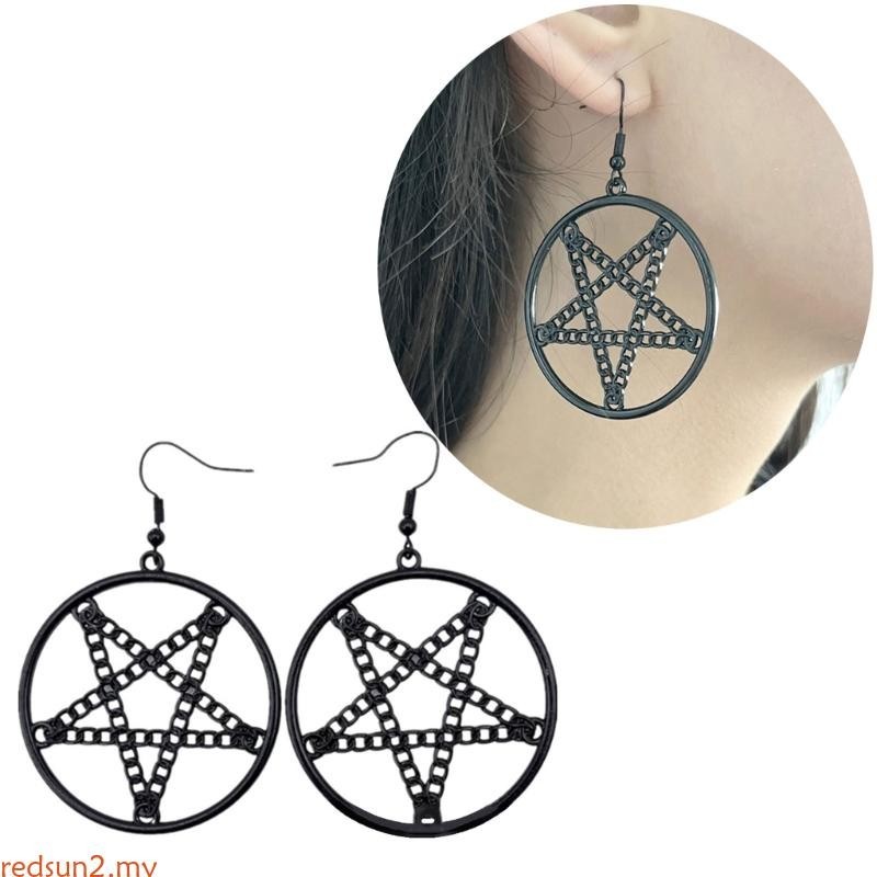 redsun2 Wiccan Pentagrams Earrings Mystical Occult Amulet Pendant Earrings for Witchcraft Enthusiasts Hoop Earrings for