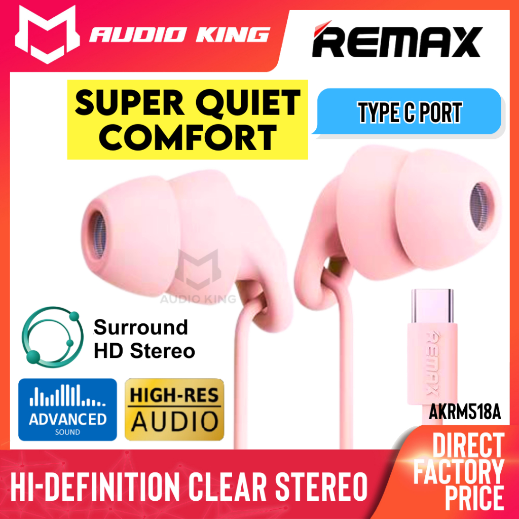 REMAX Sleep Type C Pink Earphone Gaming USB C Sleeping Earbuds Noise Isolating In Ear Earphone ANC Game Earfone AKRM518A