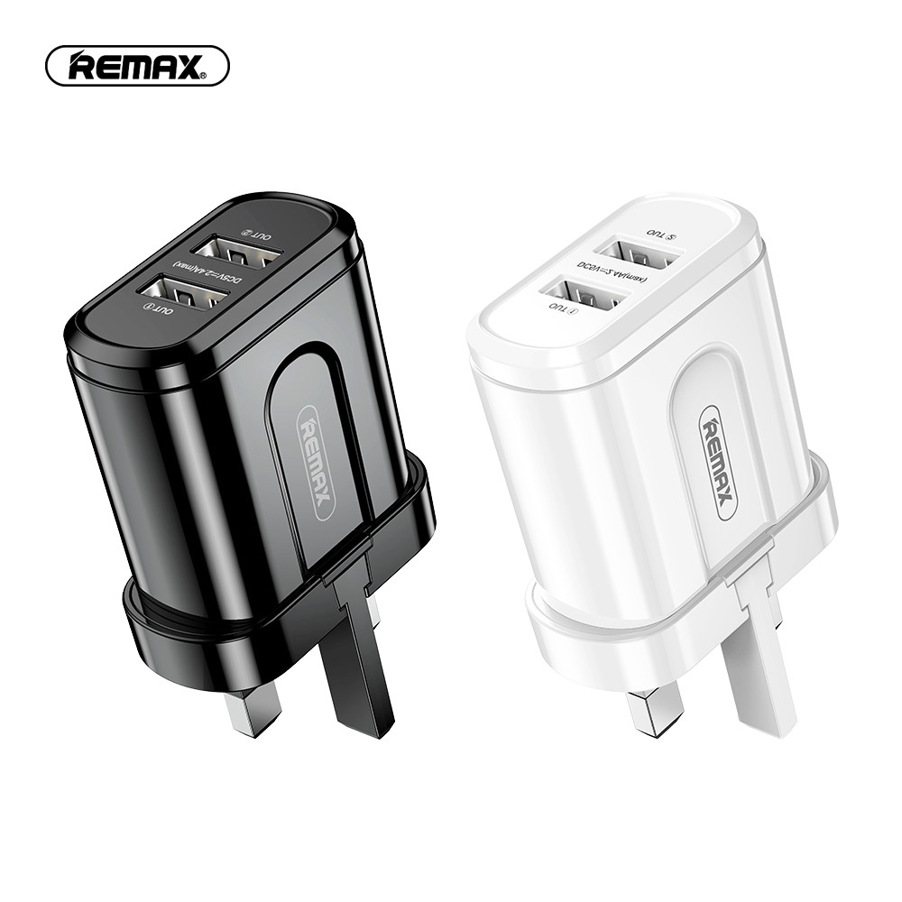 Remax USB 2 Port Charger Plug with UK AU US Indian Plug 2.4A Charging Adapter