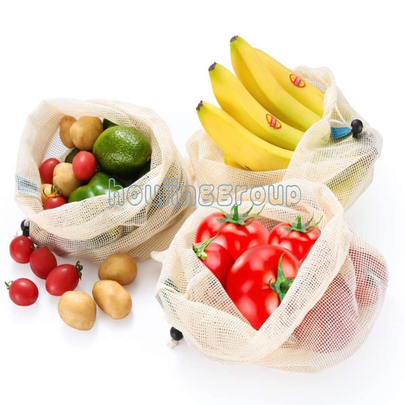 Reusable Mesh Produce Bags Natural Cotton Vegetable Bag Organic Eco Friendly Shopping Storage Bag