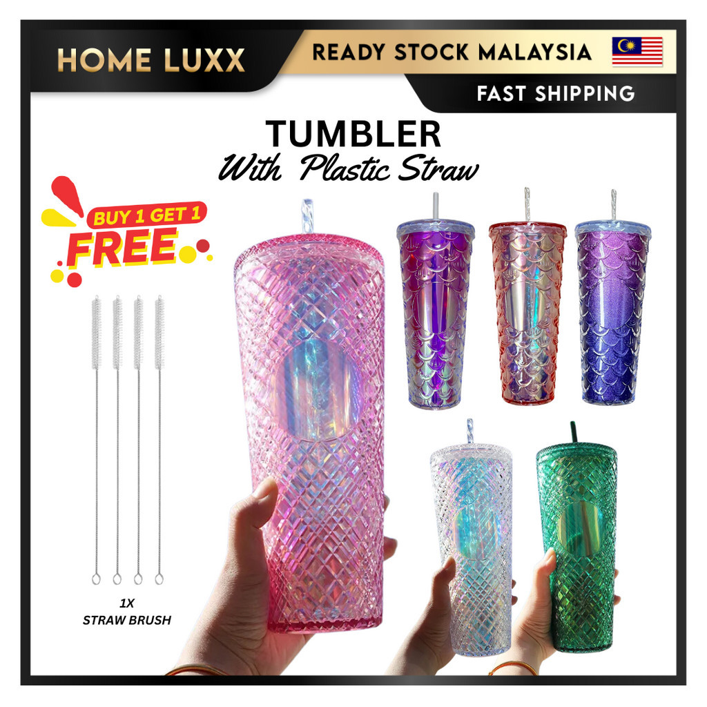 Reusable Tumbler Cup With Straw Studded/Crystal/Mermaid Series Stainless Steel ABS Coffee Water Bottle 20/24oz