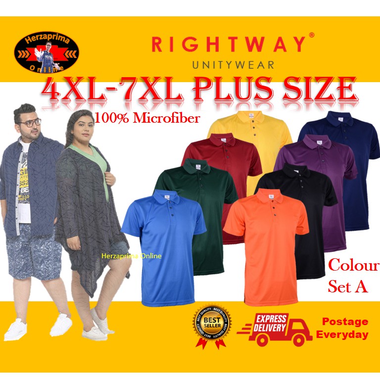 RIGHTWAY Big Size T-Shirt Microfiber 4XL-7XL Collar Polo Colour Set A For Men and Woman By Herzaprima Online (Fre