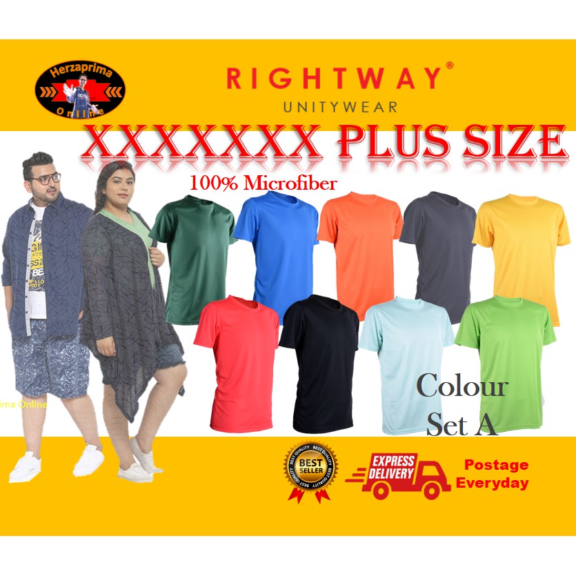 RIGHTWAY Big Size T-Shirt Microfiber 4XL-7XL Short Sleeve Unisex Colour Set A For Men & Woman By Herzaprima Online