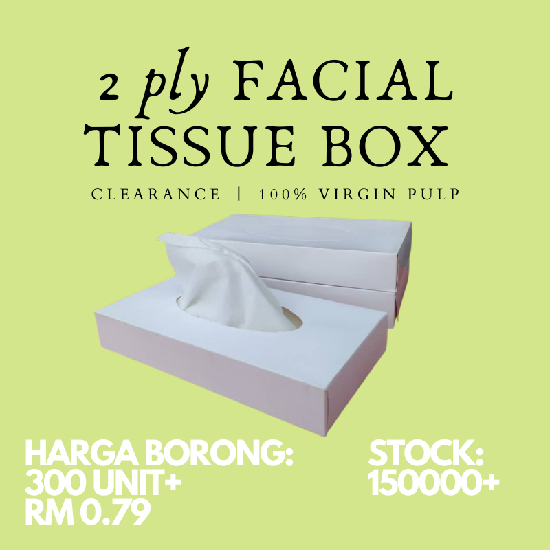 RM0.02/PCS Facial Tissue Box 50 Sheets/100% Virgin Pulp/Economic/2ply/Cheap/Factory Price/White & Green Designs