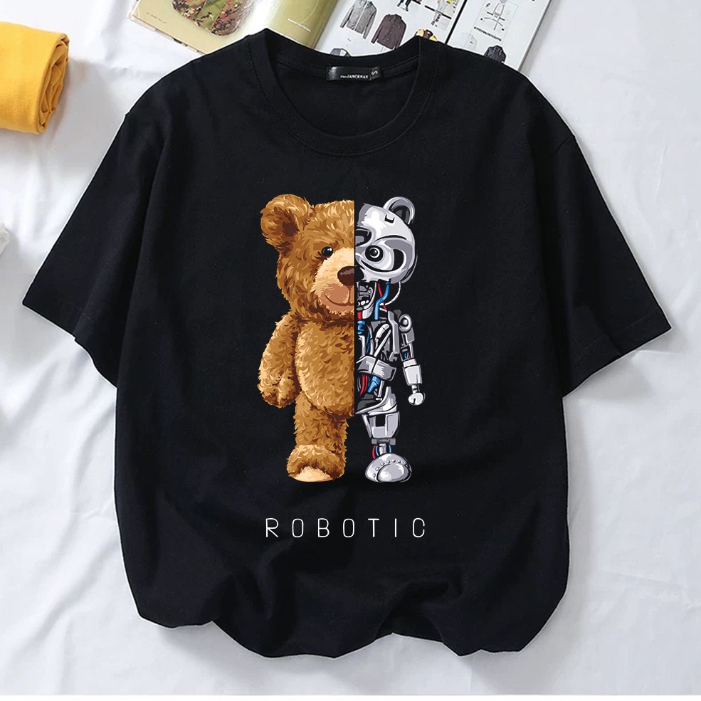 ROBOTIC TEDDY BEAR T SHIRT WOMEN MEN 100% COTTON BAJU T-SHIRT PEREMPUAN LELAKI BAJU LENGAN PENDEK