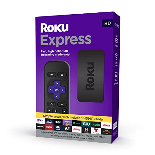 Roku Express | HD Roku Streaming Device with Simple Remote (no TV controls), Free & Live TV