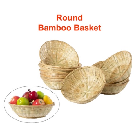 ROUND BAMBOO BASKET / ROTI BASKET / Bamboo Woven Bread Basket Fruit Vegetables Egg Storage Basketry Snacks Container