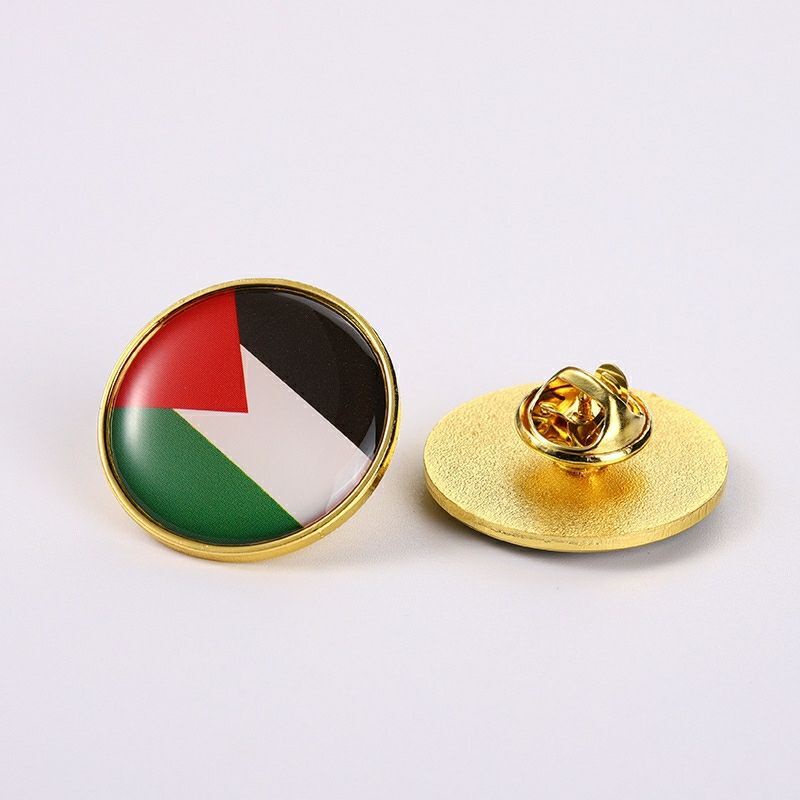 Round Palestinian Flag Chest Pin Hat Emblem Crystal Drip Glue Craft Flag Dance Emblem High Grade Gold